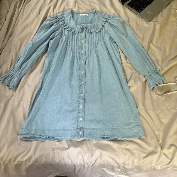 DOEN Wing Mini Dress in Parisian Chambray Blue DOEN Wing Mini Dress in Parisian Chambray Blue